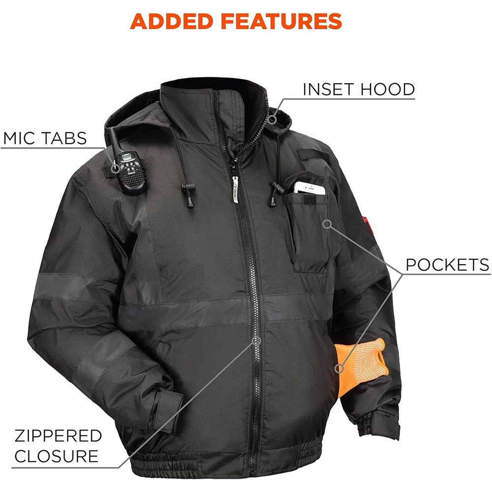 Extreme Cold Weather Work Jacket Rated to -30°F |300D Oxford PU Waterproof Shell | Black Reflective Tape