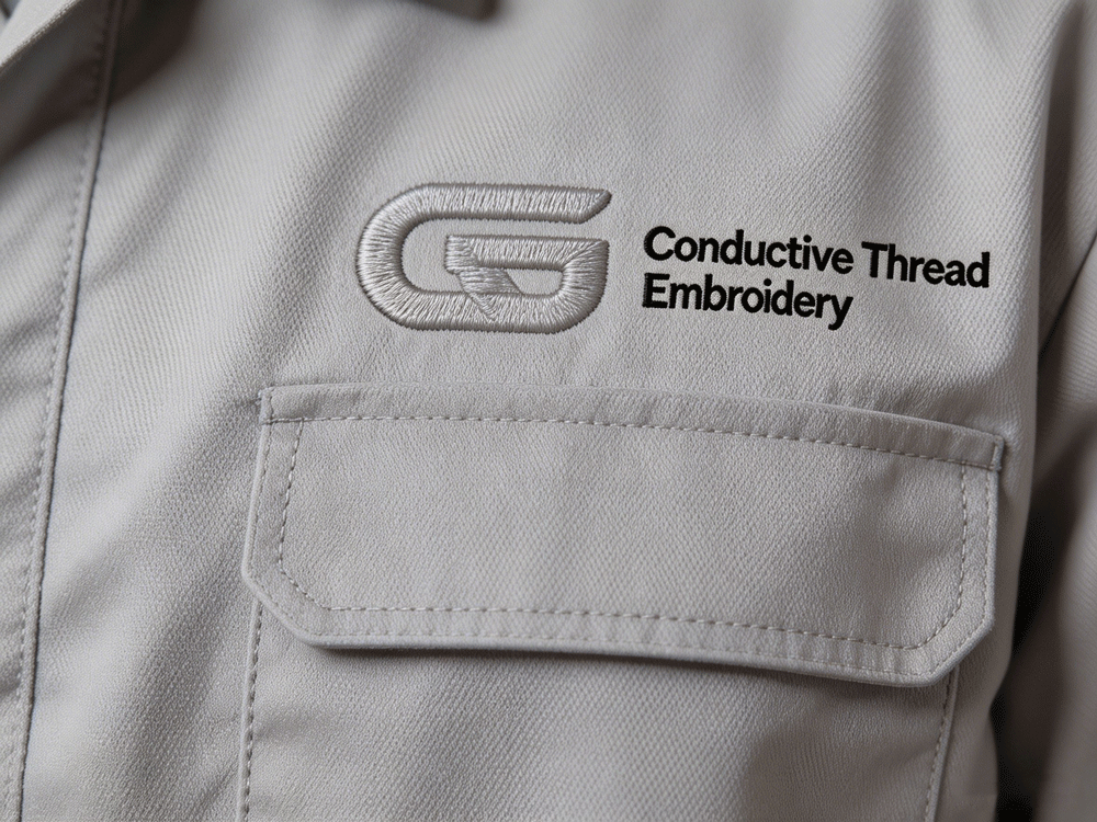 Custom embroidery on ESD lab coat using conductive thread &ndash; safe for anti-static performance