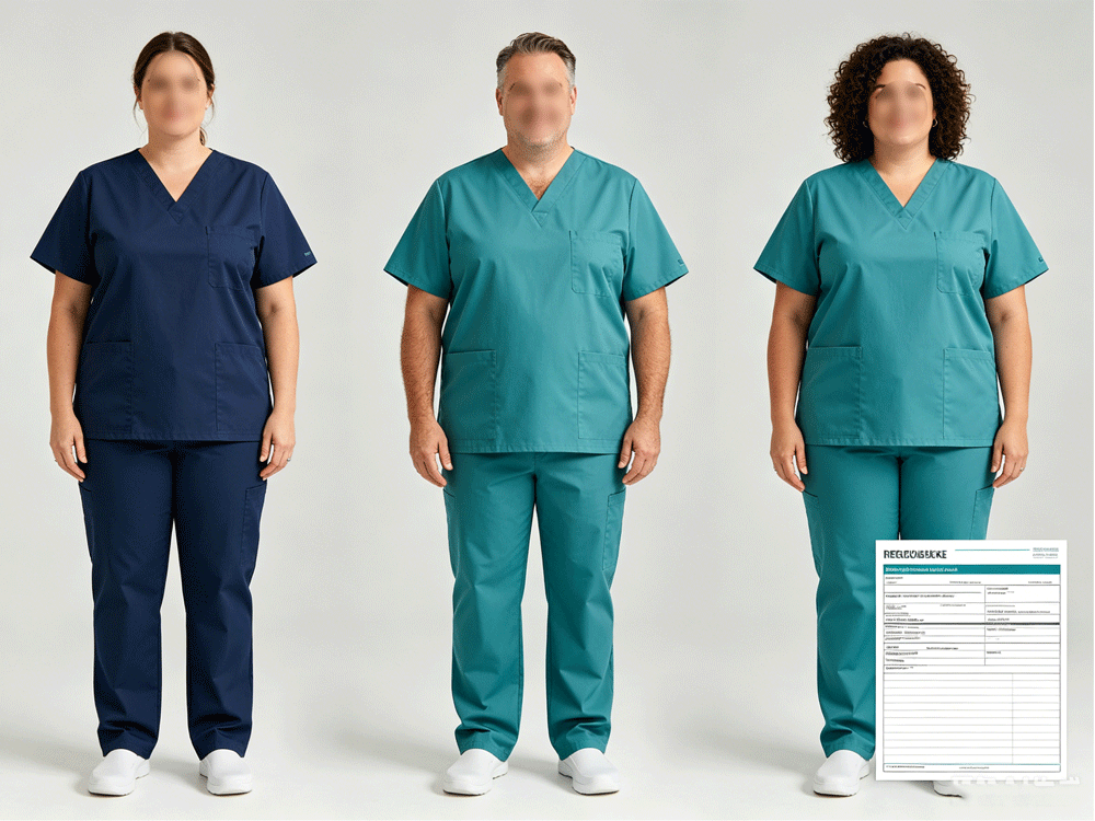 Nurse uniform fit testing on diverse body types for hospital scrub trial
