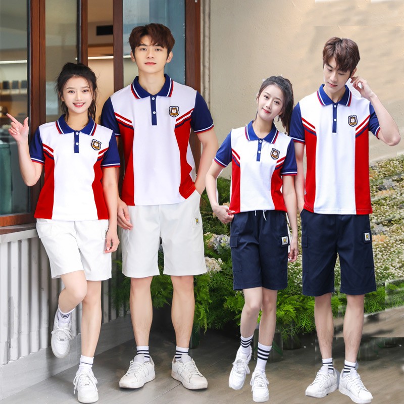Conjunto clásico de polo y pantalones cortos de tres colores | Uniforme de verano escolar personalizado