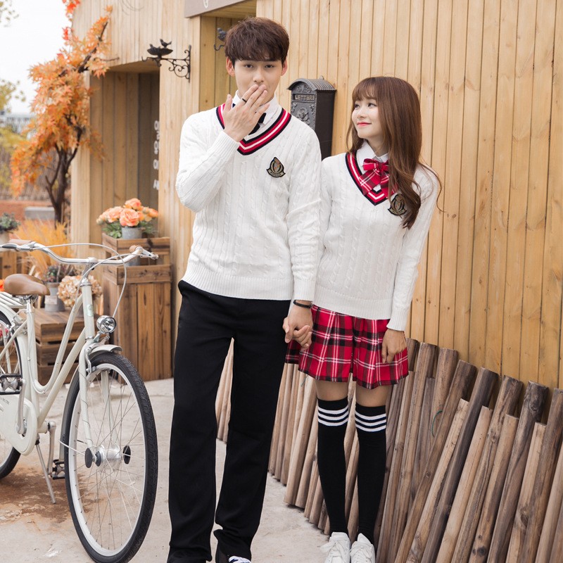 British Knitwear School Set | Cable Knit Sweater & Plaid Skirt Uniform
