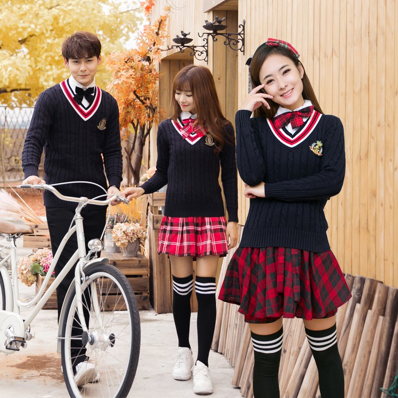 British Knitwear School Set | Cable Knit Sweater & Plaid Skirt Uniform