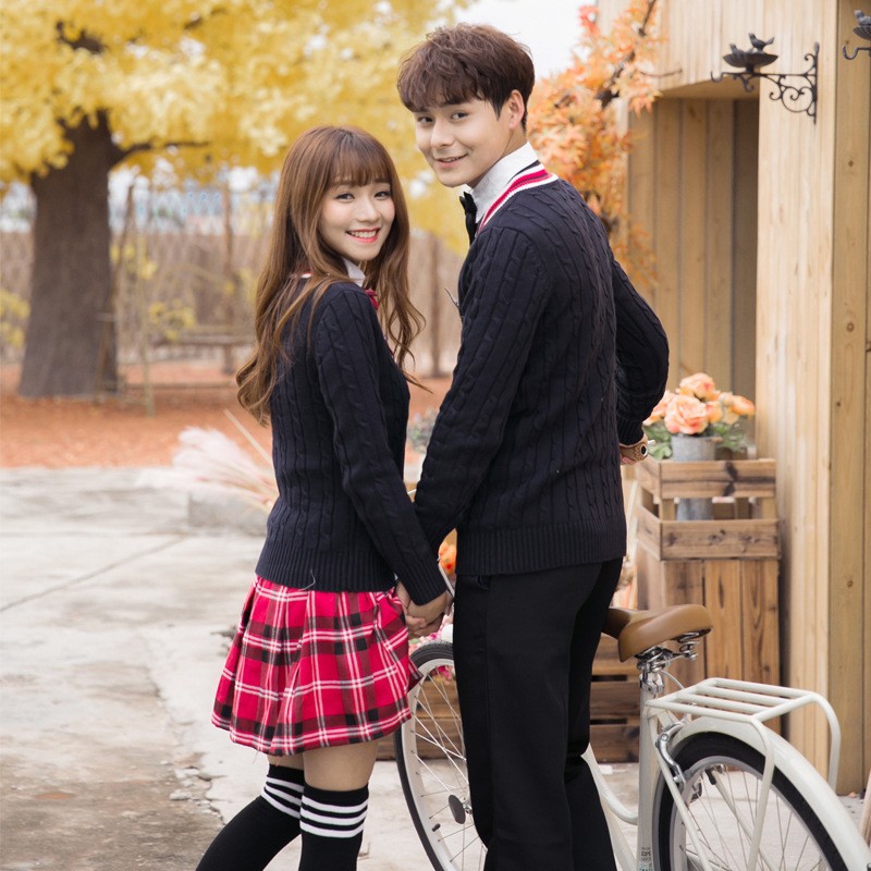 British Knitwear School Set | Cable Knit Sweater & Plaid Skirt Uniform