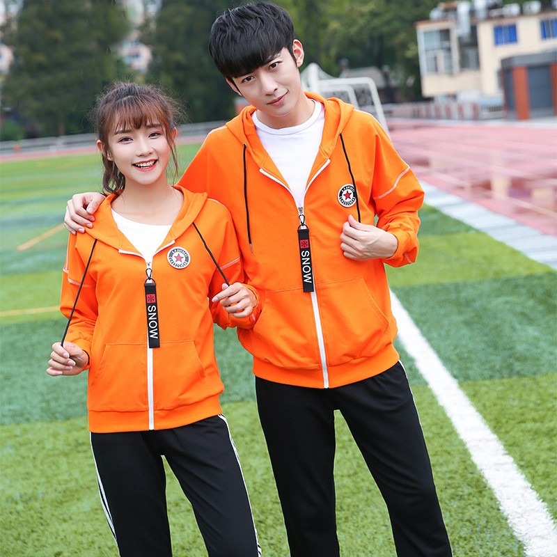 Conjunto de deportes naranja vibrante | Uniforme personalizado con capucha para actividades escolares