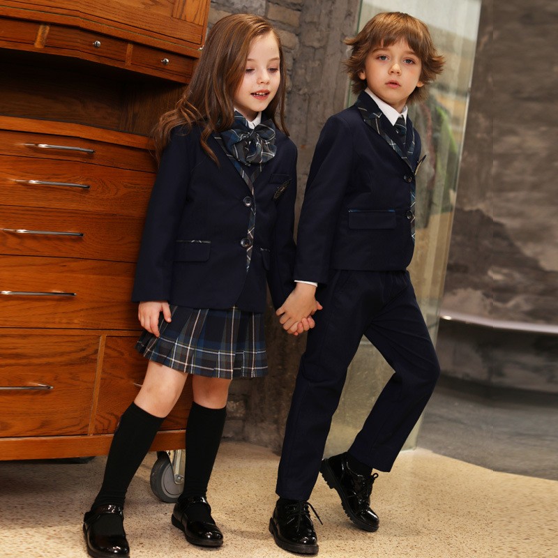 Uniforme formal para niños de estilo clásico | Blazer personalizado y falda a cuadros