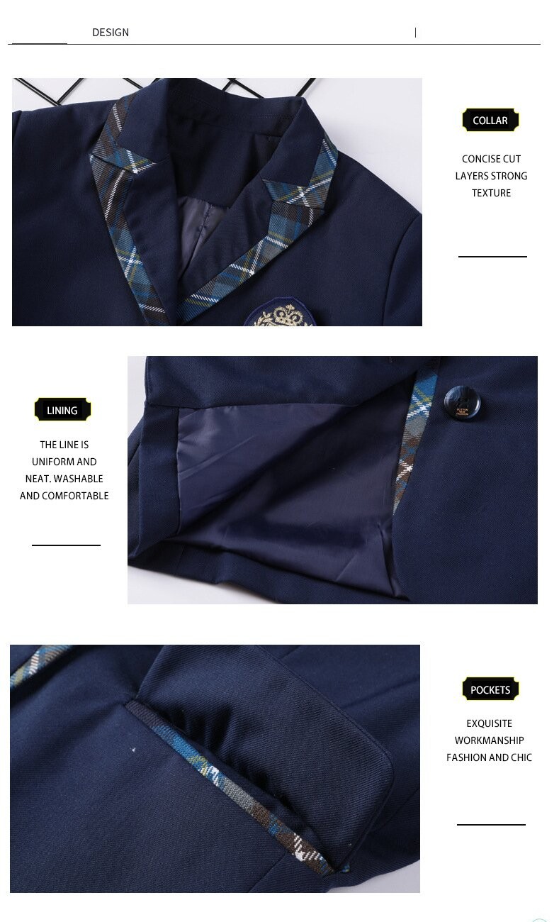  Uniforme formal de los niños de estilo clásico | Blazer y falda de cuadros personalizados Establecer 
