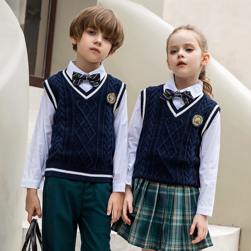 Custom Childrens Formal School Set | Forest Green Blazer & Plaid Skirt Uniform