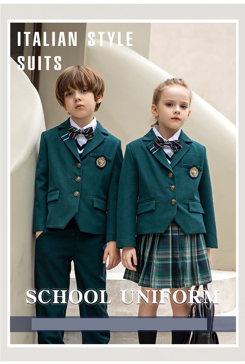 Ensemble scolaire formel personnalisé pour enfants | Blazer vert forêt et jupe à carreaux uniforme