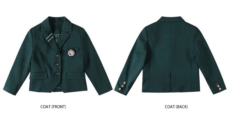 Ensemble scolaire formel personnalisé pour enfants | Blazer vert forêt et jupe uniforme à carreaux