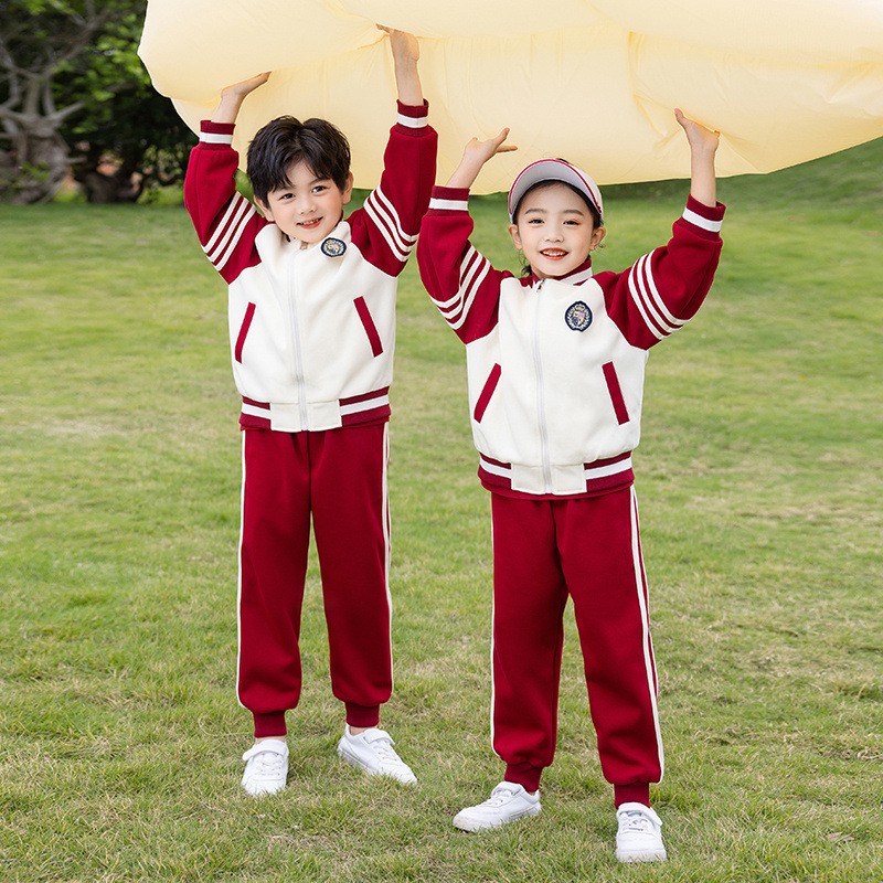 Conjunto de uniformes de béisbol para niños personalizados | Fabricante de ropa escolar roja y caqui