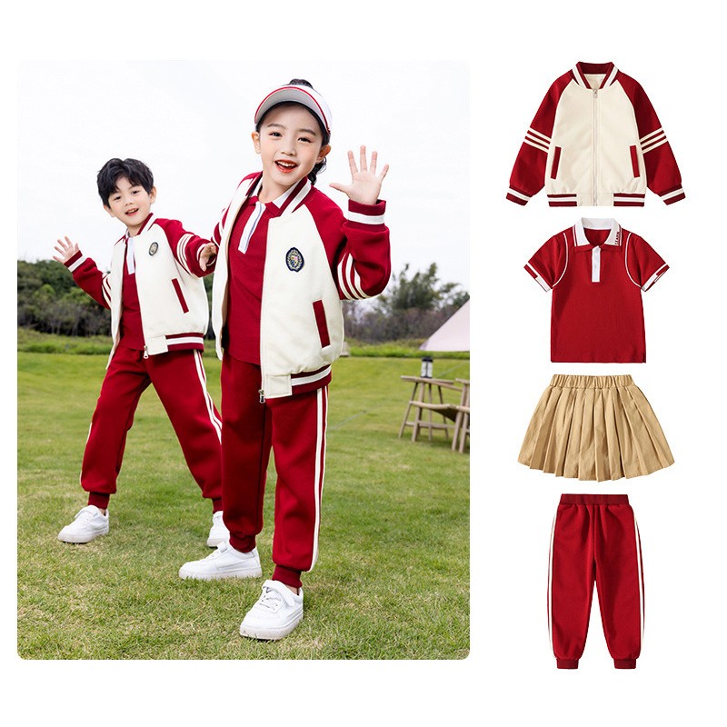 Conjunto de uniformes de béisbol para niños personalizados | Fabricante de ropa escolar rojo y caqui