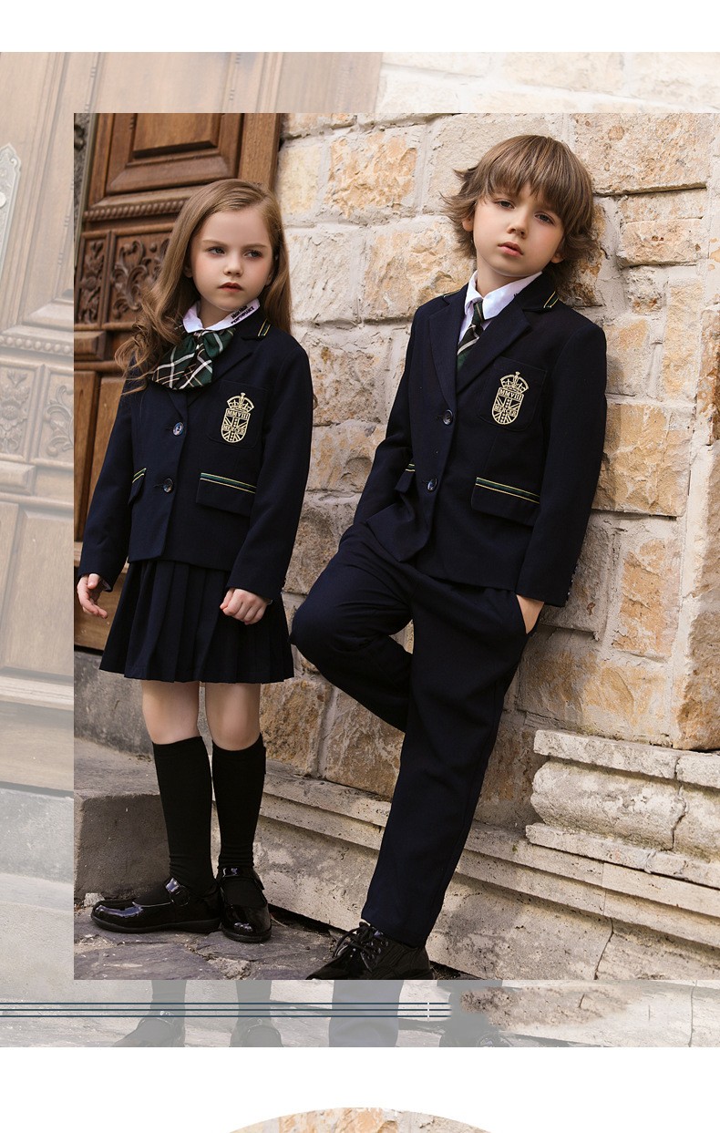 Personalizable con Logo Single-Breasted Formal Classic British Style School Blazer Set