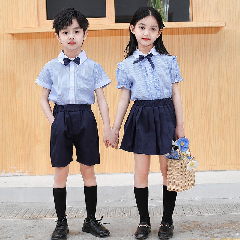 Conjuntos de uniformes de verano a rayas | Casa de producción de ropa escolar