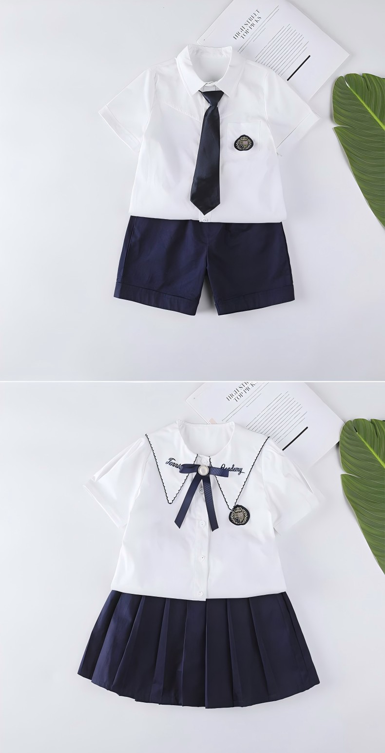 Uniformes personalizados blancos y azul marino | Grados elementales y medios | Directo de fábrica