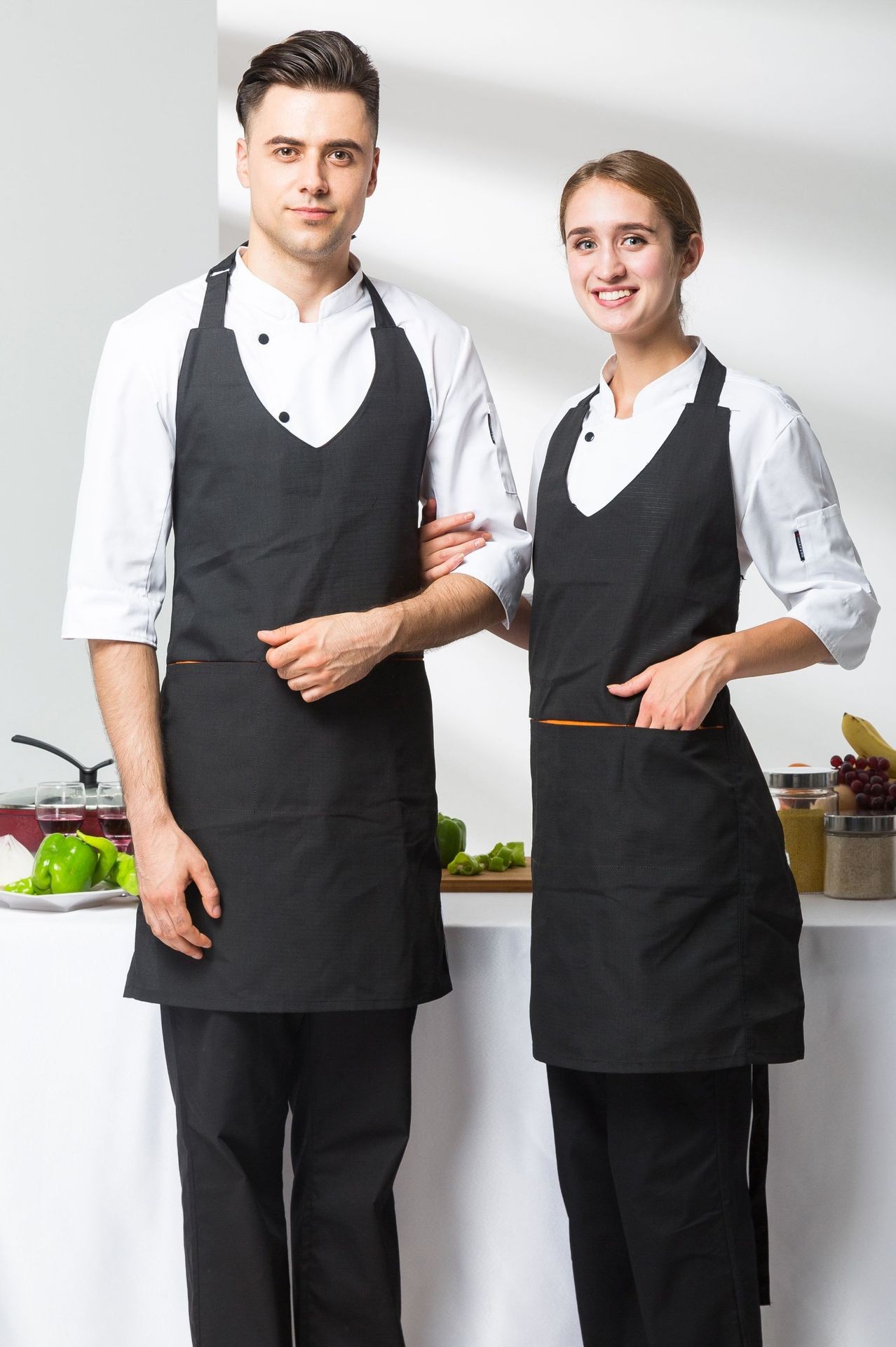 Modern Neck-Loop Chef Aprons | Customizable Designs | Factory Direct