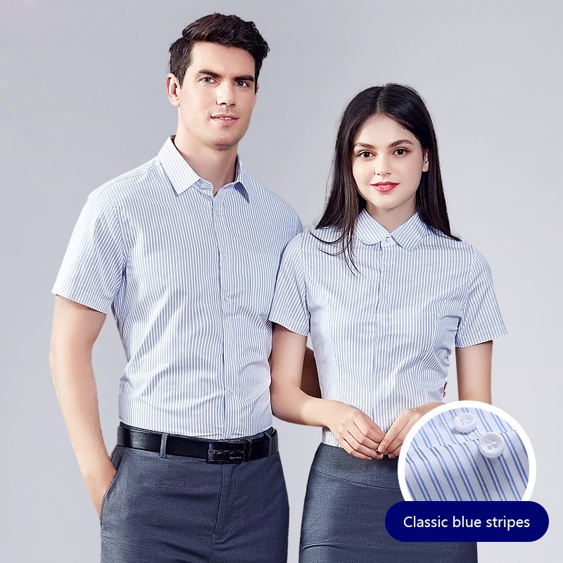 Blue & White Stripe Hotel Uniform Shirts | Professional Business Attire | Exclusive Supplier