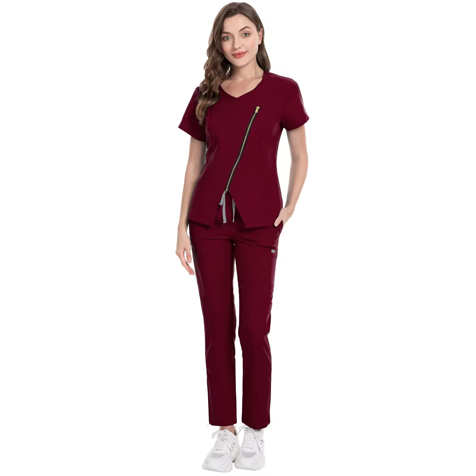 Fashion-Forward Medical Scrubs | Diagonal Zipper Design | 3 Color Options