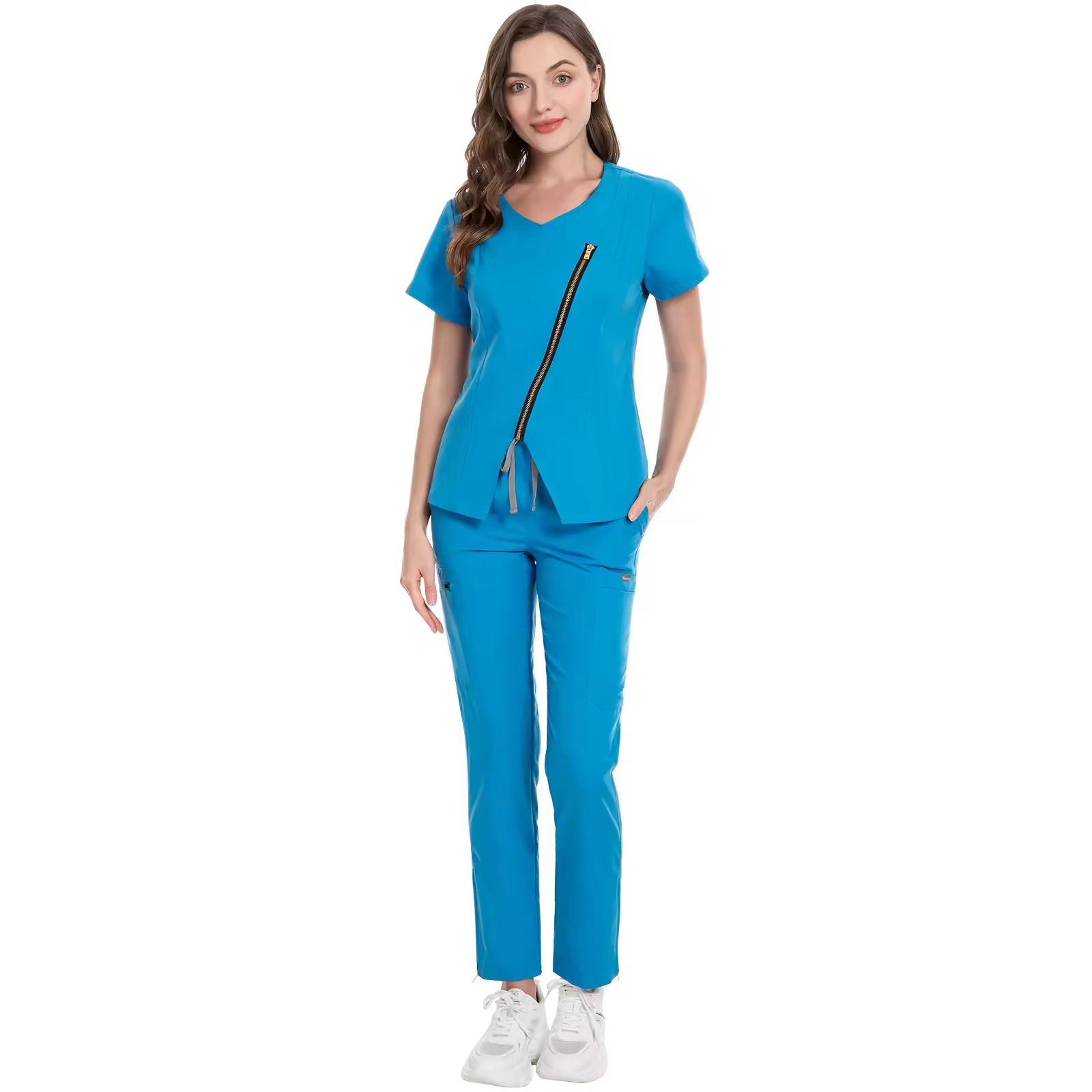 Fashion-Forward Medical Scrubs | Diagonal Zipper Design | 3 Color Options