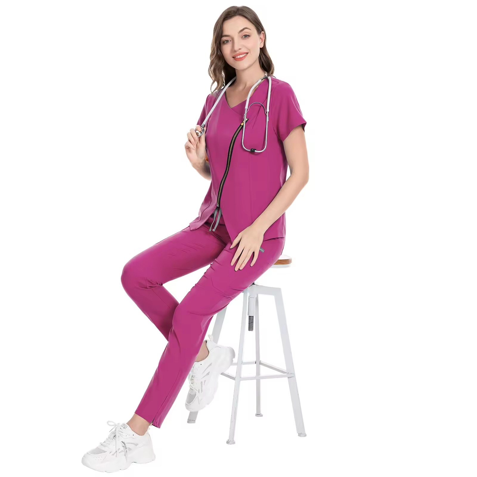 Fashion-Forward Medical Scrubs | Diagonal Zipper Design | 3 Color Options